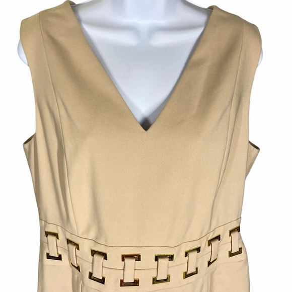 Antonio Melanie Gold Waist Hoop V-Neck Sheath Dress Women’s Size 8 RETAILS $159 - Picture 3 of 7